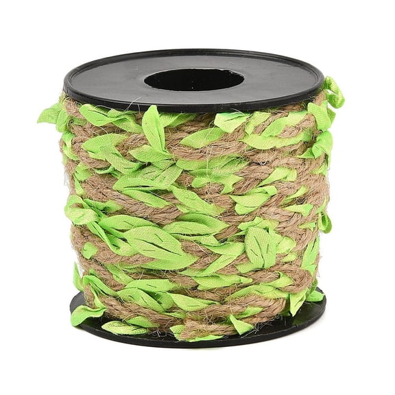 1roll Jute Cord Polyester Cloth Leaf Trim Cord with Spool Green Yellow 6~25mm about 10.94 Yards(10m)/Roll