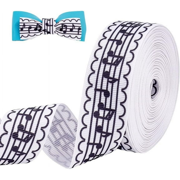 1roll Music Note Ribbon 10 Yards 30mm Polyester Grosgrain Ribbon Gift Wrapping Ribbon Musical Craft Ribbon for Cake Gift Bouquet Music Party Birthday Wedding Decoration White and Black