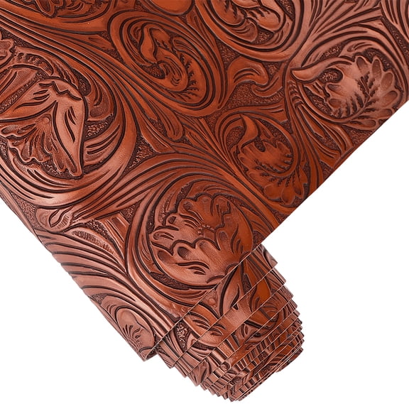 1roll PU Leather Fabric for DIY Craft Making Supplies Flower Pattern Saddle Brown 1370x301x0.8mm