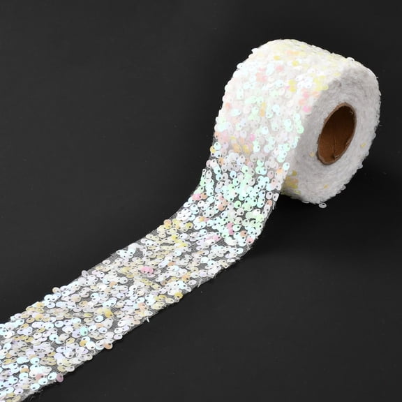 1roll Polyester Elastic Sequin Ribbons with Bling Paillette White 2-3/8 inch(60mm) 10 yards(9.14m)/roll Polyester