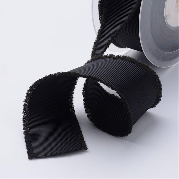 1roll Polyester Frayed Grosgrain Ribbons Printed with Fringe Tassel Black 5/8 inch(16mm) 50yards/roll(45.72m/roll)