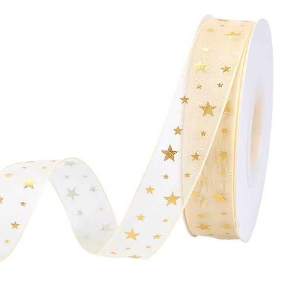 1roll Polyester Ribbon Star Pattern Lace Trim for Clothes Accessories Gold 3/4 inch(20mm) 25 Yards/Roll
