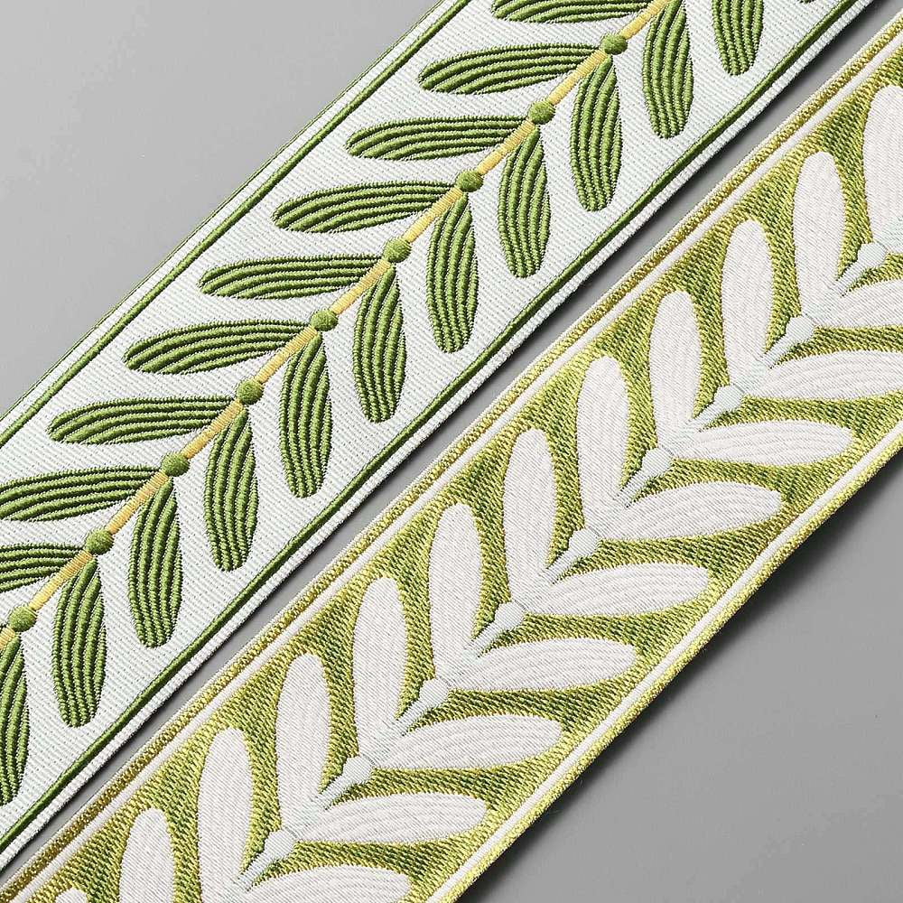 1roll Polyester Ribbons Jacquard Ribbon Garment Accessories Leaf Pattern Lime Green 2-3/8 inch(60mm) about 55.77 Yards(51m)/Roll