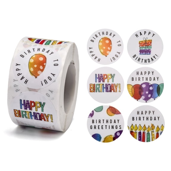 1roll Self-Adhesive Paper Stickers for Birthday Party Decorative Presents Round with Word Happy Birthday Colorful 38mm 500pcs/rollDIY