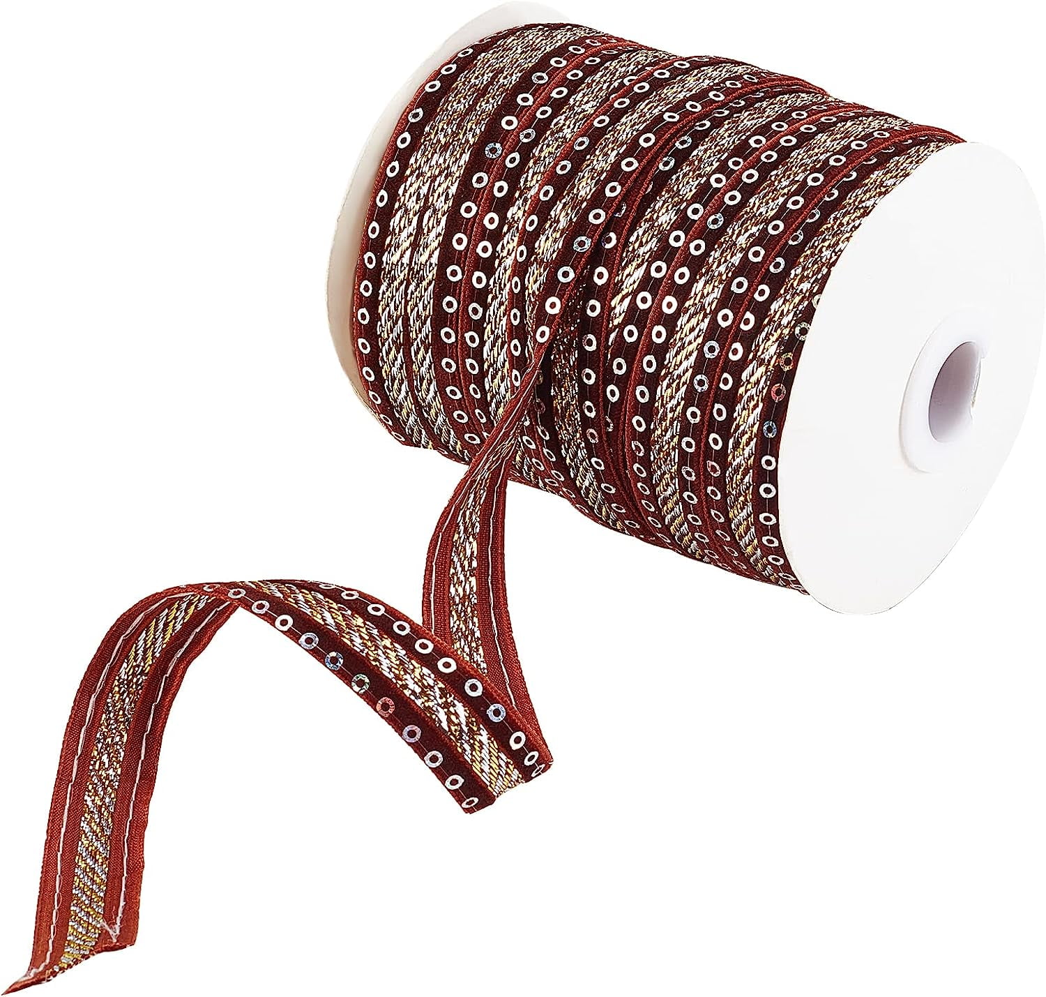 1roll Sparkle Style Polyester Ribbons Sequin Coconut Brown 15x1mm 32.81 ...