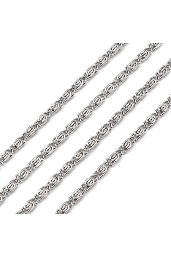 1roll Tarnish Resistant 304 Stainless Steel Lumachina Chains with Spool Unwelded Stainless Steel color 6x2.6x1.3mm about 50m/rol