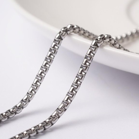 1roll Tarnish Resistant 304 Stainless Steel box Chains Unwelded with Spool Stainless Steel color 2x1mm about 82.02 Feet(25m)/roll