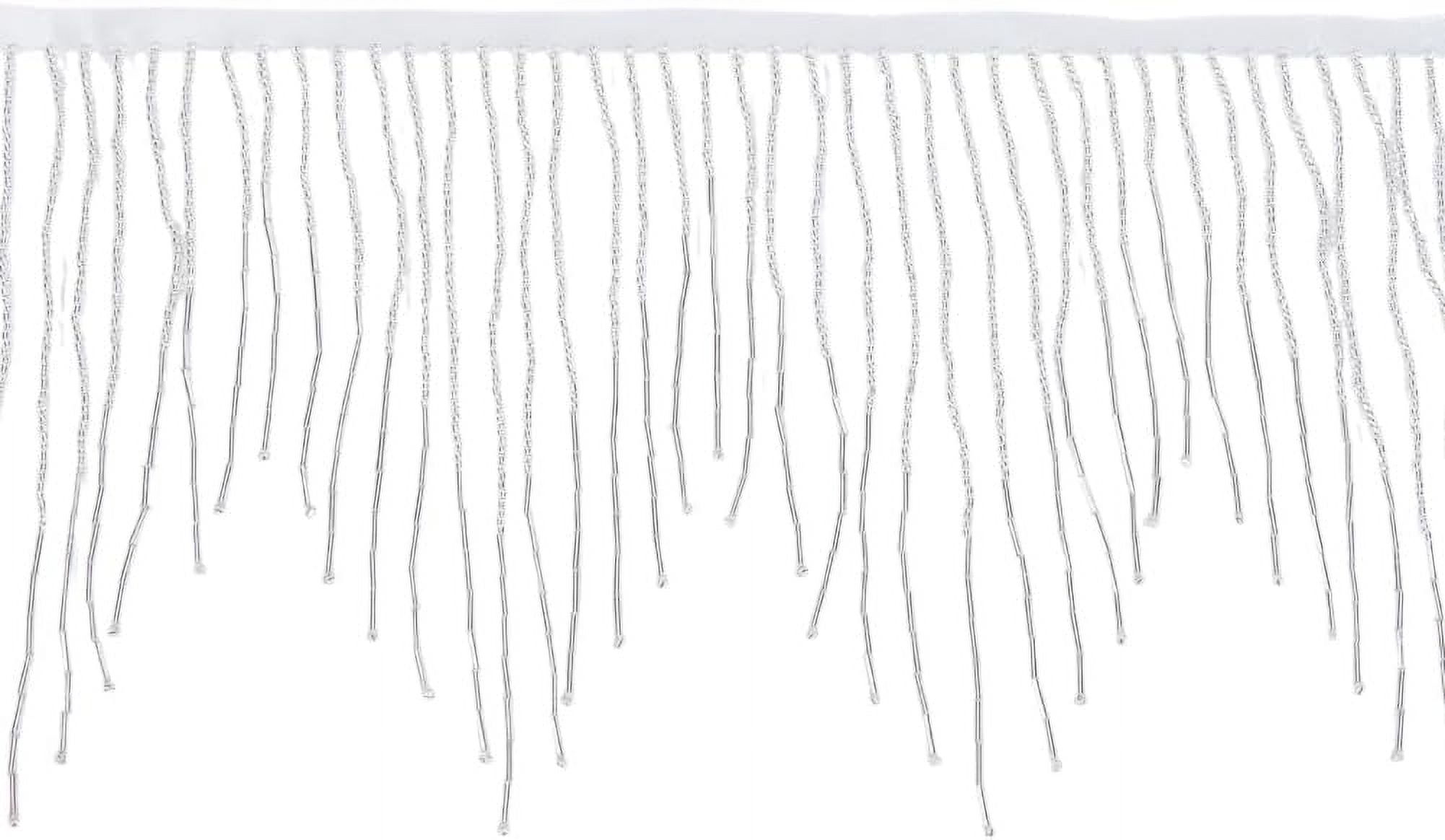 1set 1.8 Yards Glass Beads Fringe Tassel Lace Trim Ribbon Cotton Ribbon Clothing Accessories Silver 5-1/2 inch(140mm)