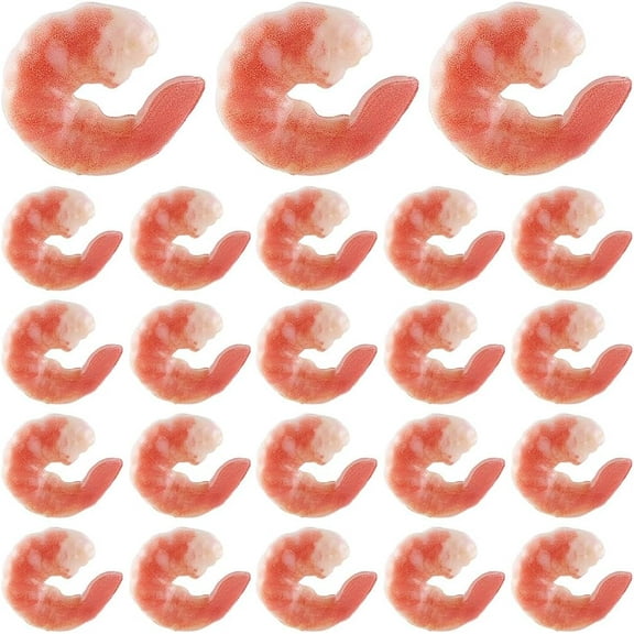 1set 1 Box 12Pcs Artificial Shrimp Figures Plastic PVC Realistic Sea Life Foods Seafood Cooked Peeled Shrimps Model Decoration for Home Kitchen Market Display Party Photo Props Colorful