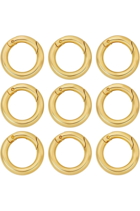 1set 1 Box 12Pcs Real 18K Gold Plated Spring O Rings Round Snap Hook Carabiner Brass 20mm Circle Trigger Gate Ring Keyring Buckle Clasps for Purse Jewelry Bags Lanyard Keychain Supplies DIY Craft