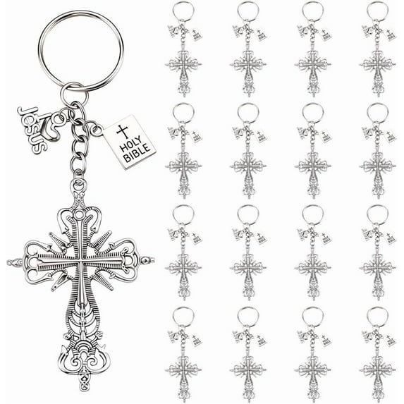 1set 1 Box 20Pcs Crucifix Keychain Bulk Keychain Set Alloy Silver Gothic Keychains for Key Decorations Party Favor Wedding Favors Holidays Festivals Presents Gifts Women