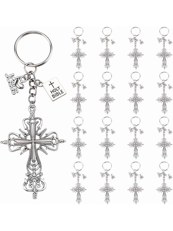 1set 1 Box 20Pcs Crucifix Keychain Bulk Keychain Set Alloy Silver Gothic Keychains for Key Decorations Party Favor Wedding Favors Holidays Festivals Presents Gifts Women