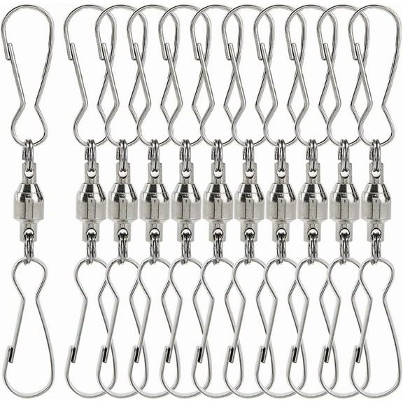 1set 1 Box 20Pcs Swivel Dual Clips Spinning Hanging Hooks 360 Degree Rotatable Stainless Steel Silver Windsock Spiral Tails Twisters for Hanging Wind Spinners Suncatcher Flags Party Supply Silver DIY