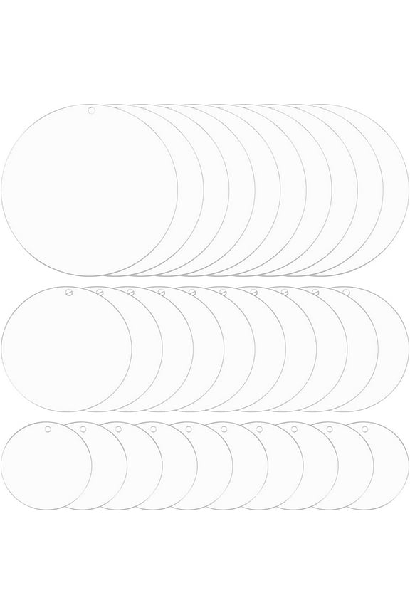 1set 1 Box 30Pcs 2'' 3'' 4'' Large Round Acrylic Blanks Ornament Plastic Blank Keychains Bulk White Disc Holiday Clear Christmas Ornaments Blanks for Crafts Keychain Making DIY Deco Painting