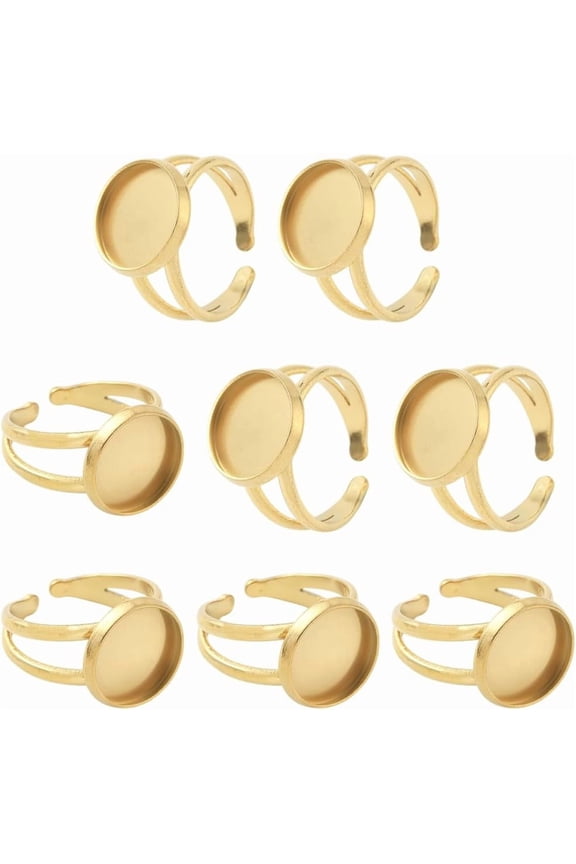 1set 1 Box 8Pcs Open Cuff Ring Settings 304 Stainless Steel Adjustable Ring Base Cuff Ring Blanks Ring Settings for Ring Jewelry Making (Tray: 12mm) Gold