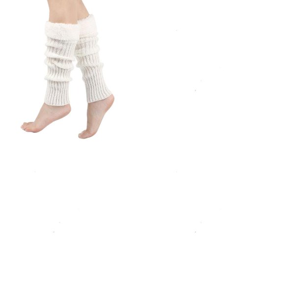 1set 1 Pair Acrylic Fiber Yarn Leg Warmers Socks Winter Warm Long Boots Leg Covers for Women White 400x130mm