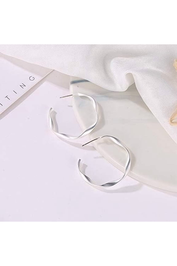 1set 1 Pair C-Shaped Iron Stud Earrings Half Open Hoop Earrings for Women Elegant Jewelry Gifts 32.5x3mm Silver