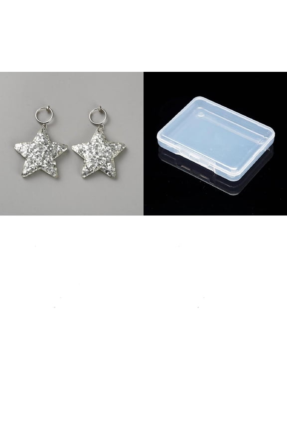1set 1 Pair Iron Acrylic Hoop Earrings Star Platinum 54.5x37.5mm