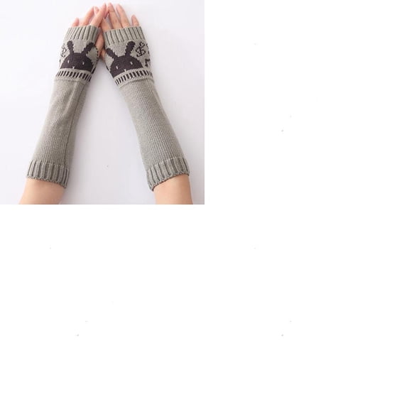 1set 1 Pair Polyacrylonitrile Fiber Yarn Knitting Long Fingerless Gloves Arm Warmer Winter Warm Gloves with Thumb Hole Rabbit Pattern Dark Gray 320x80mm