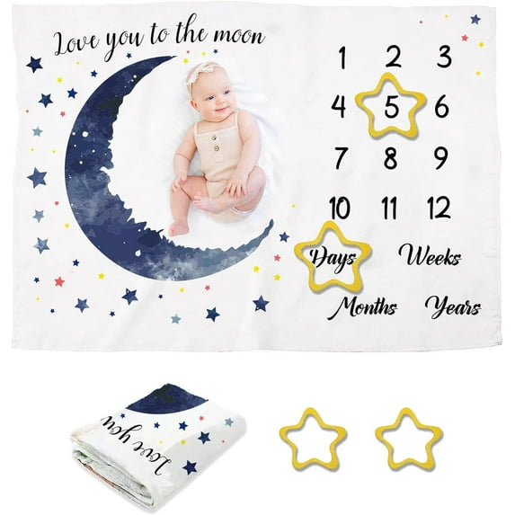 1set 1 Pc Monthly Milestone Blanket Polyester Moons Months Blanket Gender Neutral Photo Blanket for Woodland Nursery Decor Photography Background Prop Decor Colorful DIY