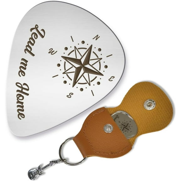 1set 1 Pc Stainless Steel Guitar Pick Leads Me Home Picks Plectrums with Holder Bass Pick Gift for Boyfriends Girlfriends Wife Husband Her Him Men Musician Valentine's Day