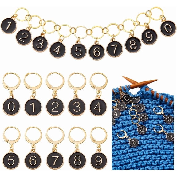 1set 1 Pcs 0-9 Number Knitting Row Counter Chains and 10 Pcs Stitch Markers Alloy Enamel Stitch Marker for Knitting Weaving Sewing Jewelry Making Crochet Tracking Black Black DIY