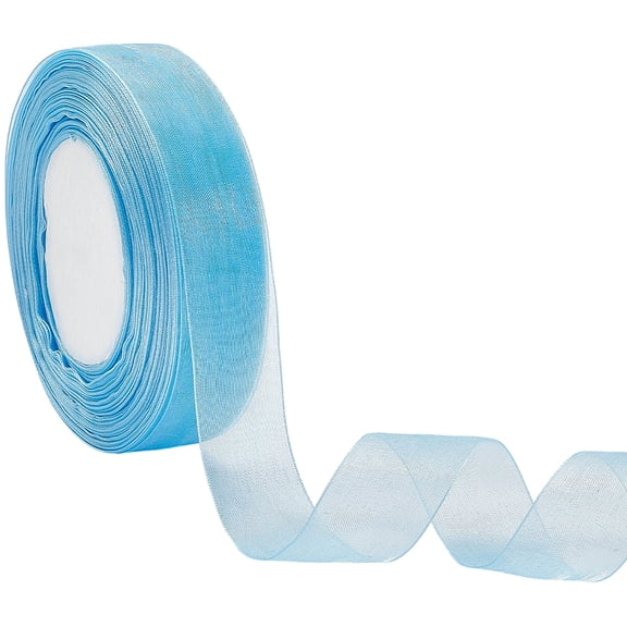 1set 1 Rolls Sheer Organza Ribbon Wide Ribbon for Wedding Decorative Sky Blue 1 inch(25mm) 50.00 Yards(45.72m)/Set