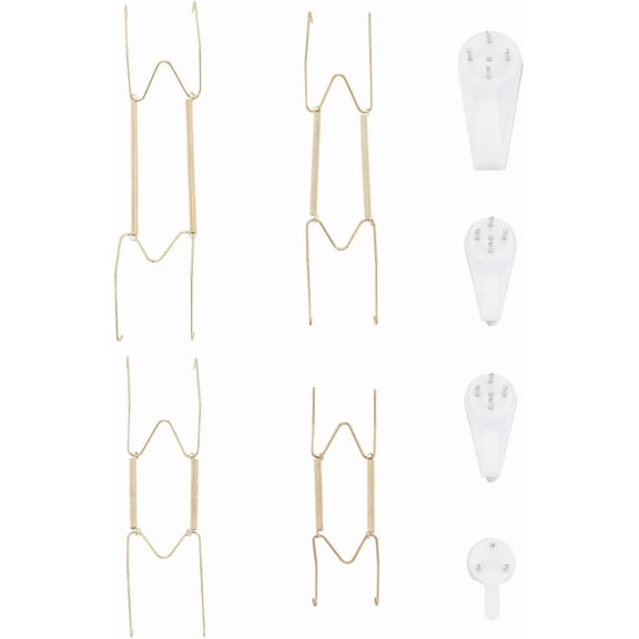 1set 1 Set Carbon Steel Plate Spring Hanger Hook with Plastic Traceless Hanging Hooks Golden Plate Hangers for Wall Display Wall Hangers Plate Stand Gold