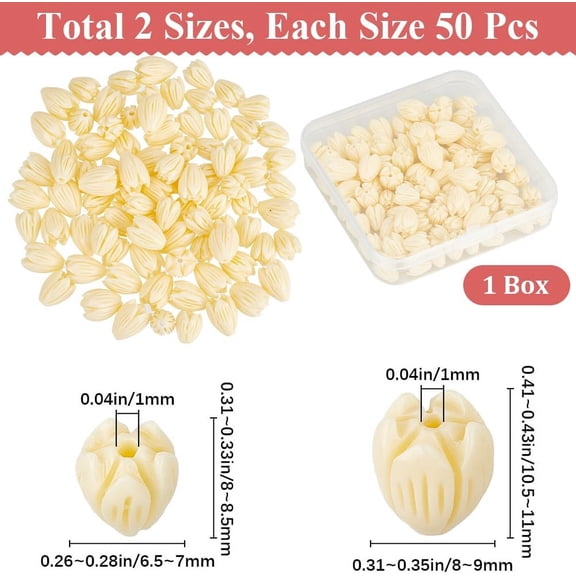 1set 1 box 100pcs Artificial Coral Beads White Flower Beads Large Corals Flowers Floral Shaped Shell Jasmine Bead Bulk for Jewelry Making Women Wedding Party Crafting Accessories
