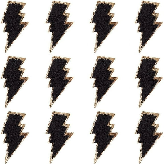 1set 1 box 12pcs Black Lightning Patch Golden Edges Flash Patches Weather Storm Cartoon Cloth Sew on Iron on Embroidery Patches Appliques for Clothing bag Hat Backpack Jacket Pants Accessories