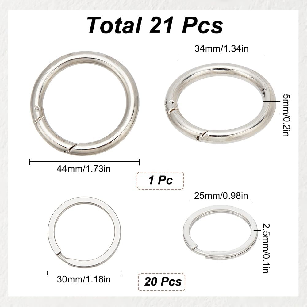 Overloaded Key Rings 1set 1 box 21pcs Silver Heavy Duty Keychain Ring Stainless Steel Flat ...