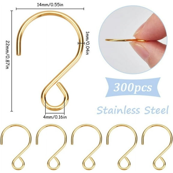 1set 1 box 300pcs S Shaped Hooks Small Stainless Steel S Hooks Metal Wire Mini Golden S Shape Ornament Hanger Hook Connectors for Hanging Chandelier Christmas Day Tree Jewelry Crafts