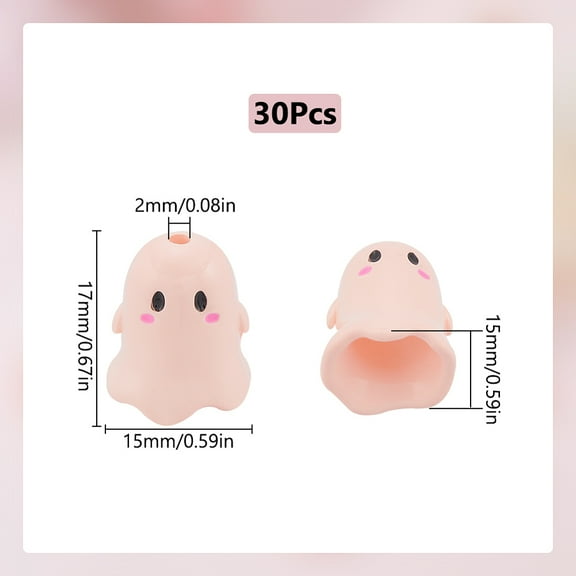1set 1 box 30pcs Ghost Beads Bulk Halloween Cartoon Bead Pink Acrylic Opaque Holiday 3D Ghosts Shaped Loose Spacer Small 2mm Hole Beads for Bracelet Jewelry Making Necklace Crafts Accessories