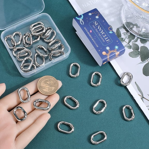 1set 1 box 30pcs Silver Spring Oval Rings Purse Ring Clips Small Metal Trigger Snap Hook Carabiners Buckle Clasps Purse Gate Key O Rings Bulk for Jewelry Making Keyring bag Purse Craft Supply