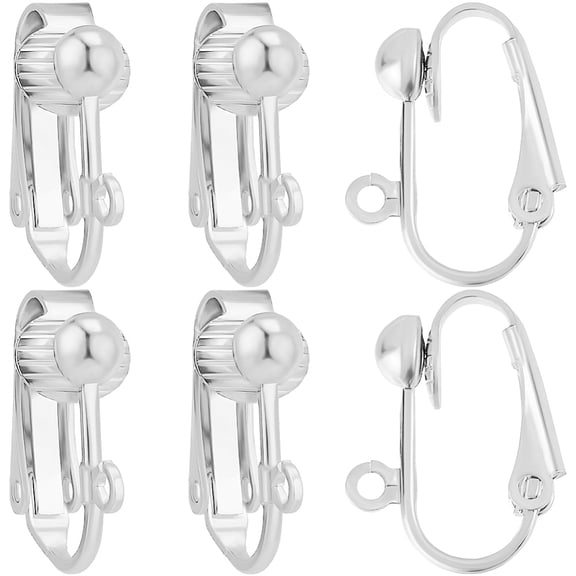 1set 1 box 36pcs Clip Earring Connectors 925 Sterling Silver Plated Interchangeable Clip On Earring Findings Components with Open Loop Flat Back for Jewelry Making 16.5x7.5x13mm