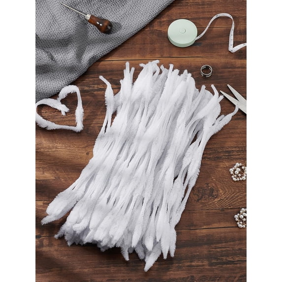 1set 1 bundle Plush Sticks Polyester Stems with Iron Pipe Cleaners Craft Material White 300x13mm 100pcs/bundle