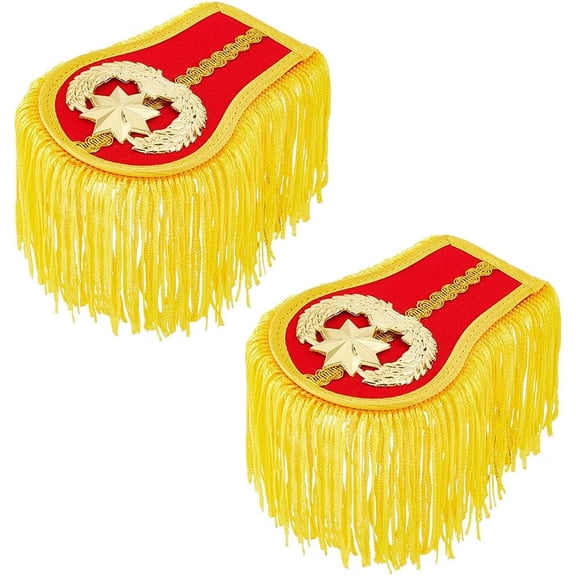 1set 1 pairs Polyester Tassel Epaulettes Shoulder Badges with Star Alloy Findings Red 200x110x15mm
