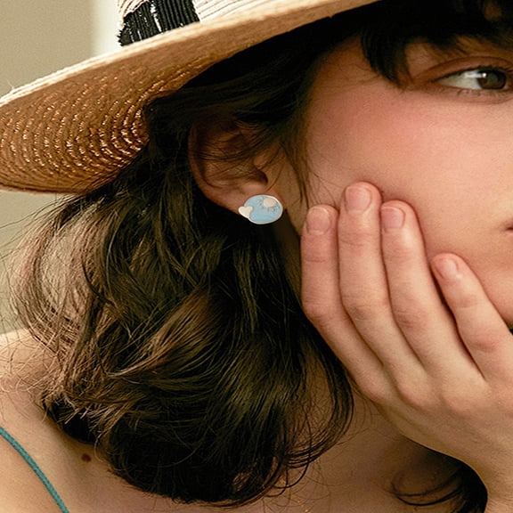 1set 1 set Enamel Moon & Star Asymmetrical Earrings Alloy Stud Earrings with Pins for Women Golden Teal 15~17mm