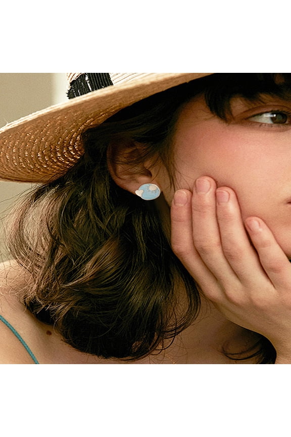 1set 1 set Enamel Moon & Star Asymmetrical Earrings Alloy Stud Earrings with Pins for Women Golden Teal 15~17mm