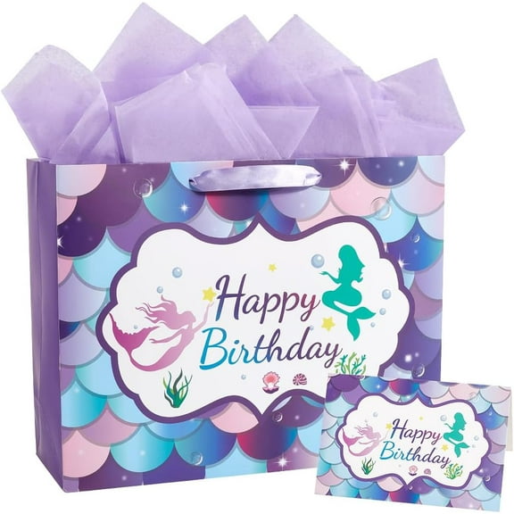 1set 1 set Paper Tote Bags with Handles Rectangle Heavy Duty Storage Shopping Bags Birthday Gift Bags Lavender 33x12x26cm