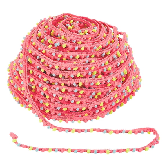 1set 10 Yards Polyester Pom Pom Ball Tassel Ribbons for Party Decoration Hot Pink 1/2 inch(12~13mm) Polyester