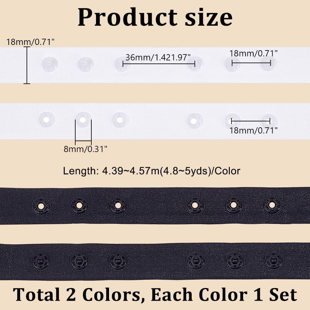 1set 10 Yards Sewing Snap Tape Ribbon 2 colors Fastener Press Stud Tape ...
