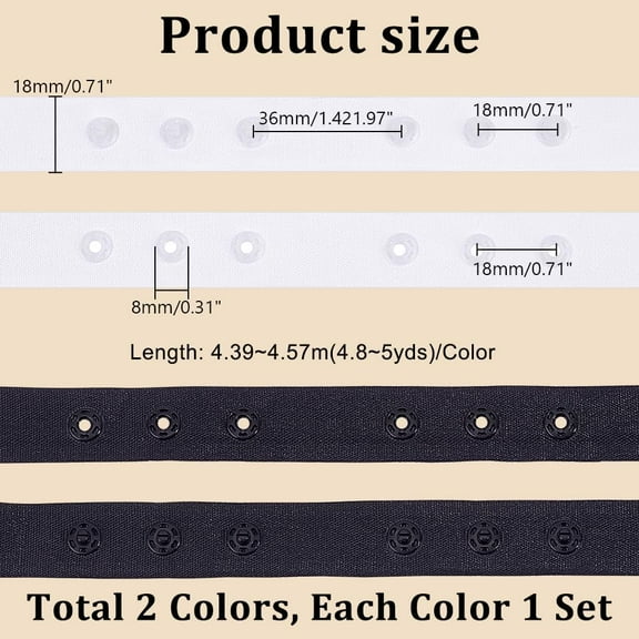 1set 10 Yards Sewing Snap Tape Ribbon 2 colors Fastener Press Stud Tape Soft Cloth Sewing Snap Sewing Snap Ribbon Fastener Press Stud Tape for Sewing