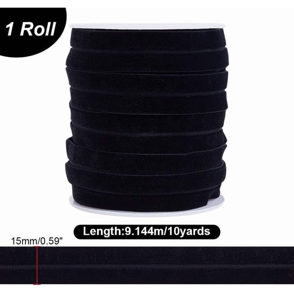 1set 10 Yards Single Face Velvet Elastic Cord Flat Clothes Accessories Black 15mm