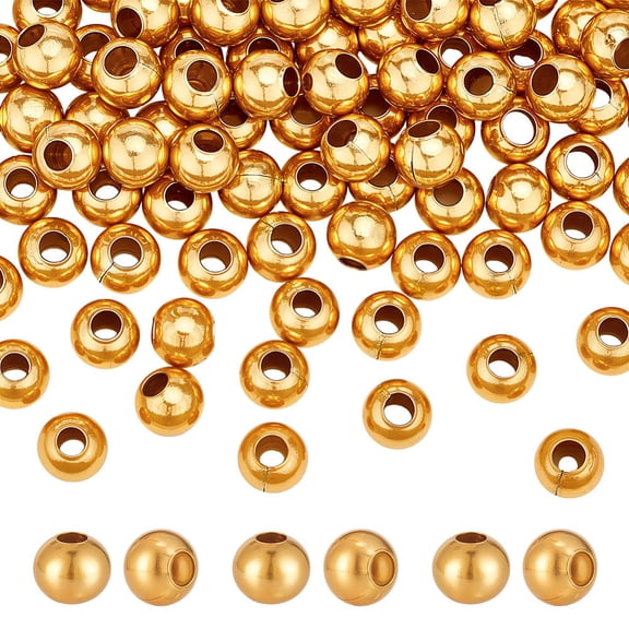1set 100Pcs Ion Plating(IP) 304 Stainless Steel Beads Round Real 18K Gold Plated 4x3.5mm Hole: 1.5mm