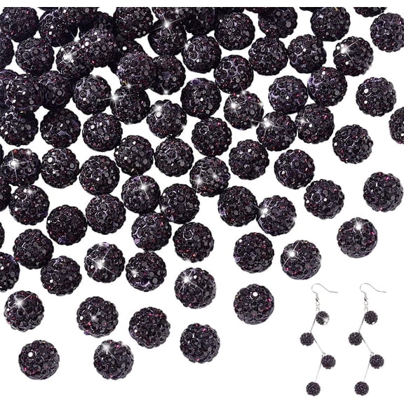 1set 100pcs 10mm Rhinestone Beads Purple Clay Beads Round Pave Disco Ball Beads Diamond Beads Bling Loose Spacer Beads for Bracelets Necklaces Earrings DIY s Making