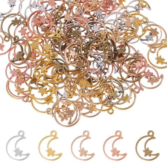 1set 100pcs 5 colors Alloy Pendants Moon with Star Mixed color 19x14.5x2mm Hole: 1.6mm 20pcs/color