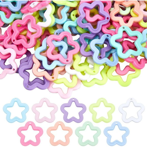 1set 100pcs Opaque Acrylic Pendants Star Mixed color 28.5x29.5x4mm Hole: 1.8mm