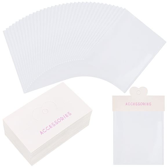 1set 100pcs Word Accessories Printed Folding Paper Card Header with 100pcs OPP Cellophane Bags Floral White Card Header: 6x10x0.03cm