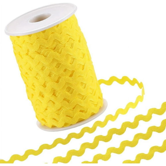 1set 109 Yard Rick Rack Trim 0.2 Inch Wide Wavy Bending Ribbon Yellow Wave Fringe Trim Zig Zag Edging Trimming RIC Rac Polyester Webbing Ribbons with Spool for Sewing DIY Crafts Gift Wrapping Yellow